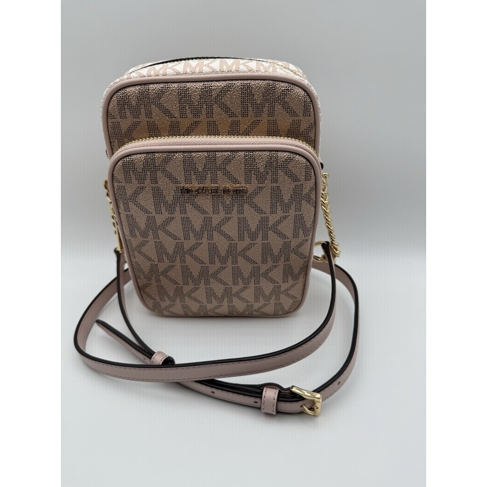 Michael‎ Kors Jet Set Travel Crossbody Women NS Rose Gold Multi Chain Monogram